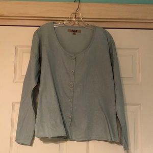 Flax, robin egg blue top.